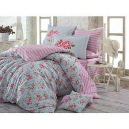 Комплект постельного белья Hobby home collection Евро, поплин, Flora, голубой (1501001116)